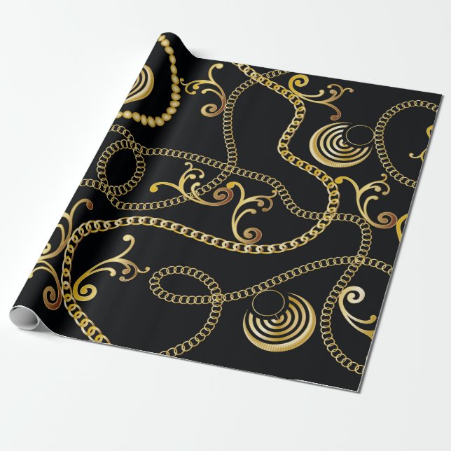 Papel De Presente Moda sem costura da corrente do ouro, Illustrati (Desenrolado)