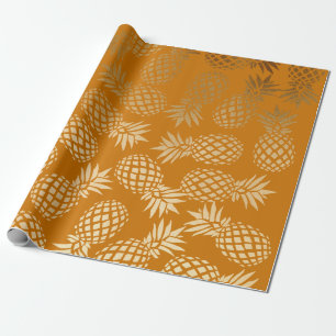 Papel De Presente modelo de abacaxi tropical dourado elegante
