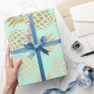 Papel De Presente modelo de abacaxi tropical dourado elegante