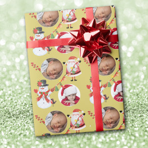 Papel De Presente Modelo de Foto Avô Papai Noel e Boneco de Neve