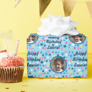 Papel De Presente Modelo de Foto de Estrelas de Aniversário