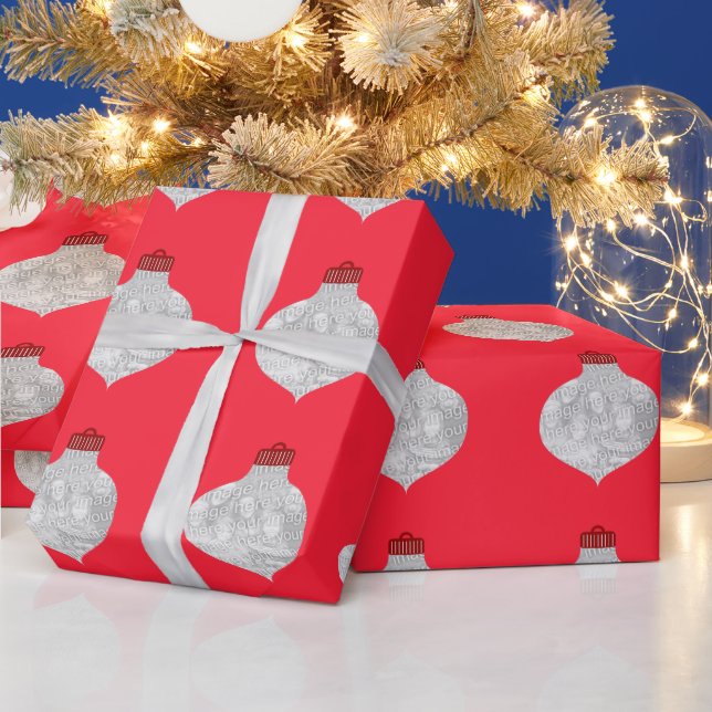 Papel De Presente Modelo de Foto do Ornamento Vermelho (Feriados)