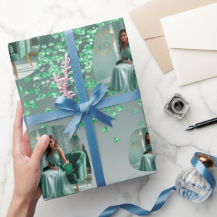 Papel De Presente Modelo de Foto Moderno com Glitter Verde Ombre par