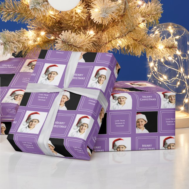 Papel De Presente Modelo de Foto Personalizado de Natal Roxo (Feriados)