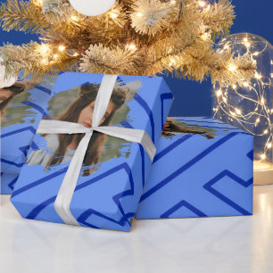 Papel De Presente Modelo de Foto Personalizado Inspiração Grega Azul