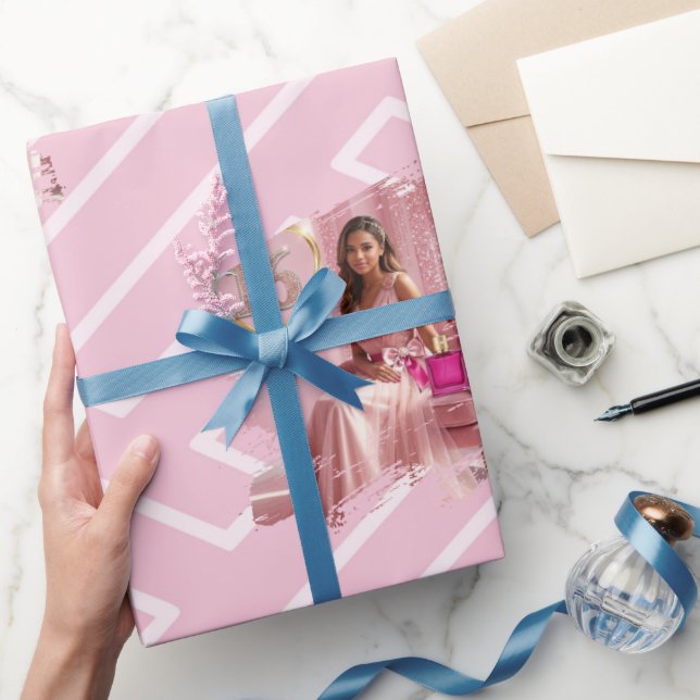 Papel De Presente Modelo de Foto Personalizado Inspiração Grega Rosa (Presentear)
