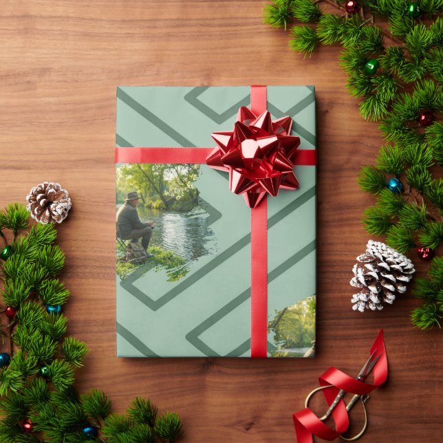 Papel De Presente Modelo de Foto Personalizado Inspiração Grega Verd (Presente de Natal)