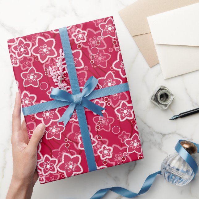 Papel De Presente modelo de moda rústica floral vermelha (Presentear)