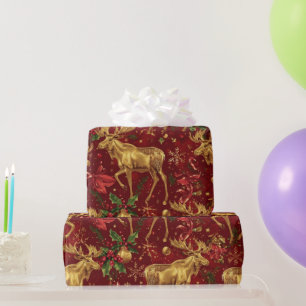 Papel De Presente modelo de natal de renas de ouro elegante