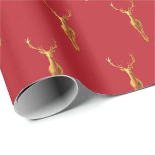 Papel De Presente modelo de natal de renas de ouro elegante
