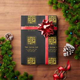 Papel De Presente Modelo de QR Code e Texto Editável | Preto e Doura