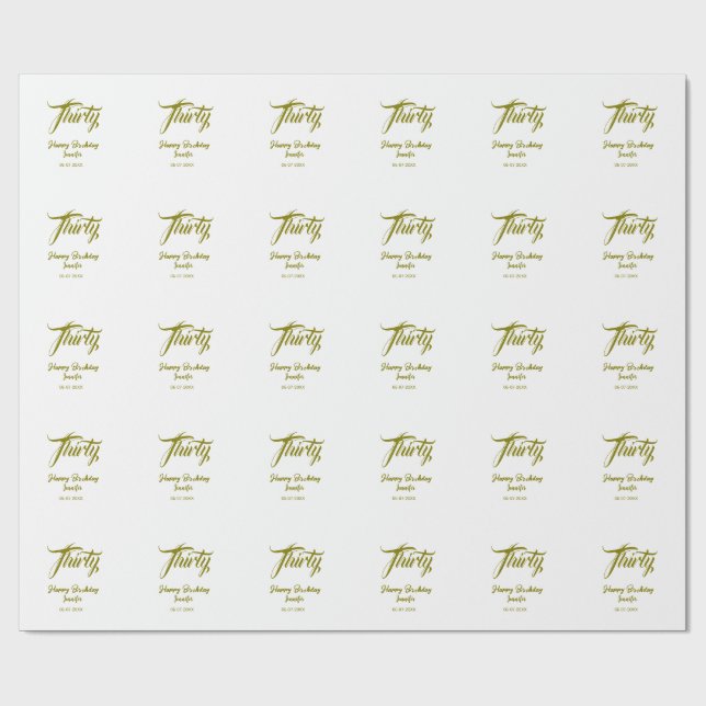 Papel De Presente modelo dourado de 30º aniversário adicionar nome d (Aberto)