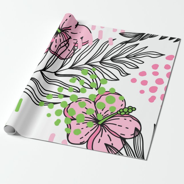 Papel De Presente Modelo sem costura de elementos tropicais, desenha (Desenrolado)