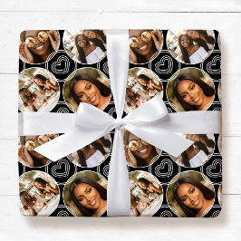 Papel De Presente Modern 4 Photo Collage Circle Heart Pattern Black