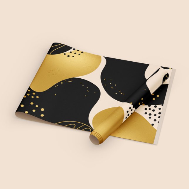 Papel De Presente Modern Abstract Black and Gold Organic Pattern (Criador carregado)