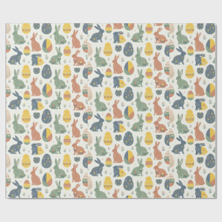 Papel De Presente Modern Art Easter Bunny & Floral Egg Pattern Wrap