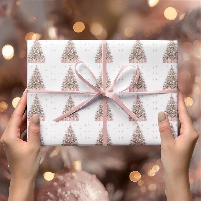 Papel De Presente Modern Blush Christmas Tree – Personalized Holiday (Criador carregado)