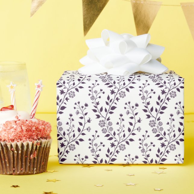 Papel De Presente Modern Boho Floral Pattern Plum White (Festa de aniversário)