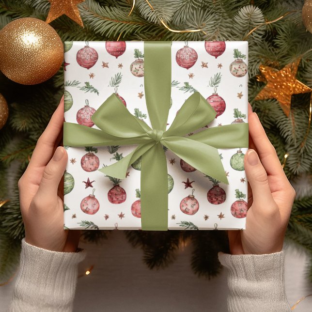 Papel De Presente Modern Christmas Ornaments Wrapping Paper (Criador carregado)