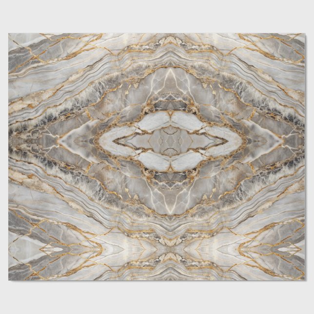 Papel De Presente Modern Cracked Gold White marble (Aberto)