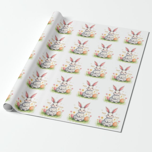 Papel De Presente Modern Cute Easter Bunny And Eggs Collection (Desenrolado)