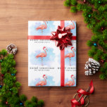 Papel De Presente Modern Flamingo Christmas Hat Watercolor<br><div class="desc">Um esplash de aquarela moderno em azul e roxo com um chapéu de santa rosado vestindo flamingo. Torná-lo pessoal adicionando seu nome de família.</div>