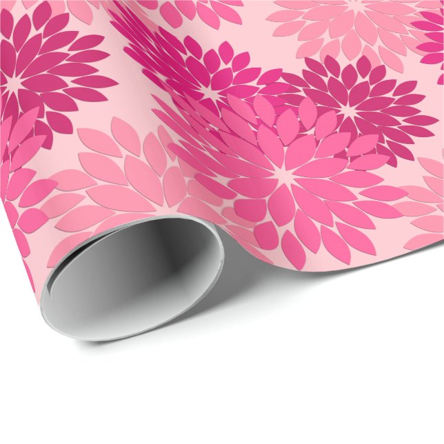 Papel De Presente Modern Floral Kimono Impressão, cor-de-rosa (Ponta do rolo)
