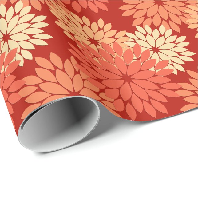 Papel De Presente Modern Floral Kimono Impressão, Mandarin Orange (Ponta do rolo)