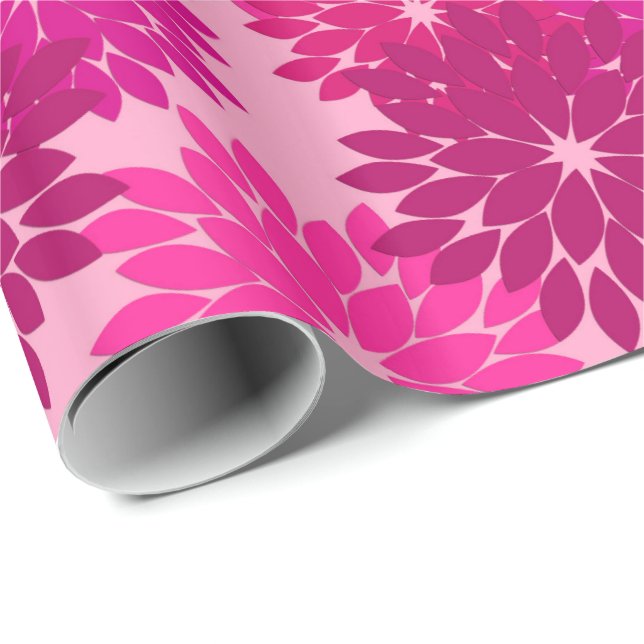 Papel De Presente Modern Floral Kimono Impressão, Rosa, Fuchsia e Vi (Ponta do rolo)
