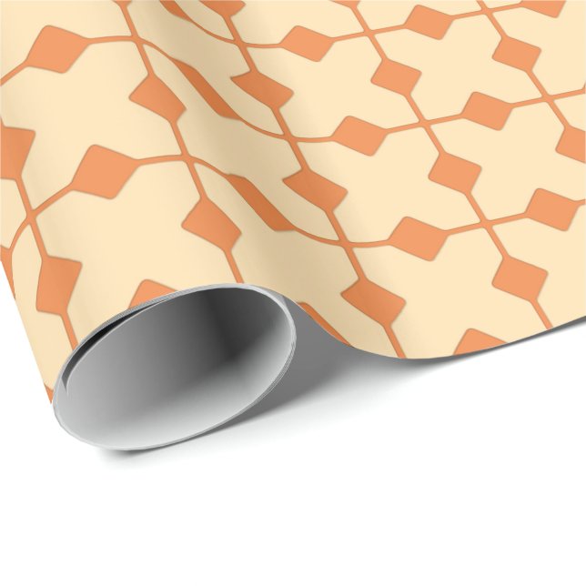 Papel De Presente Modern Geométrico, Ouros - Cor de laranja-mandarin (Ponta do rolo)