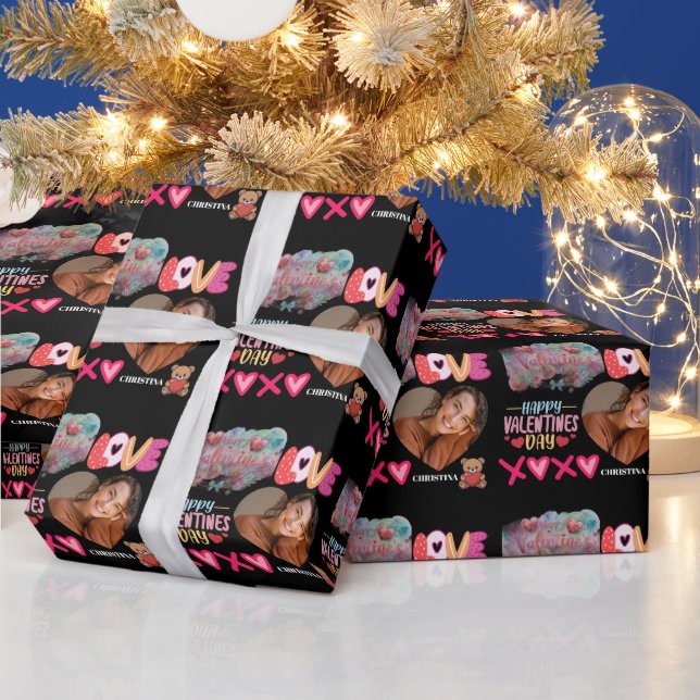 Papel De Presente Modern Happy Valentines Day one heart Photo Name (Feriados)