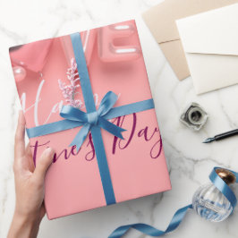 PAPEL DE PRESENTE  MODERN  HEART PINK VALENTINES DAY  