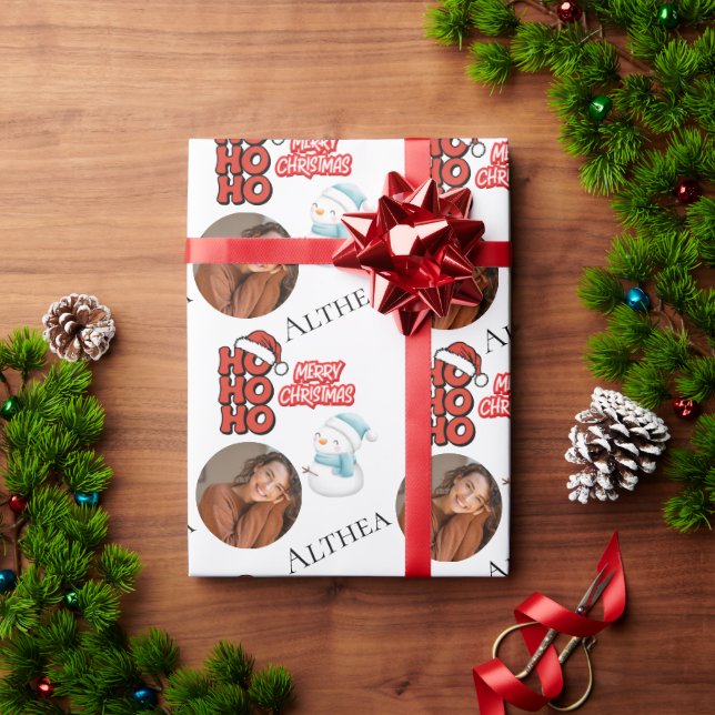 Papel De Presente Modern Ho Ho Um Nome Fotográfico Feliz Natal (Presente de Natal)