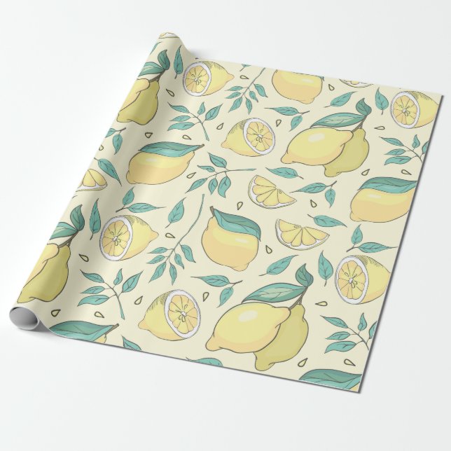 Papel De Presente Modern Lemon Citrus Summer Personalizado (Desenrolado)