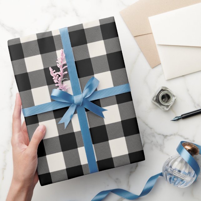 Papel De Presente Modern Minimal Black White Gingham Plaid Pattern (Presentear)