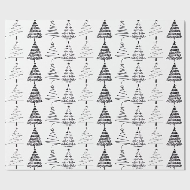 Papel De Presente Modern Minimalist Christmas Trees Doodles (Aberto)
