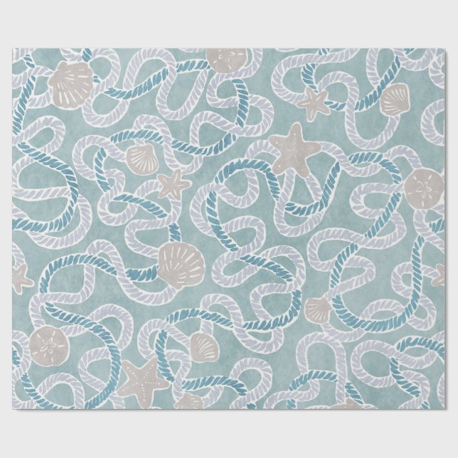Papel De Presente Modern Nautical Gift Wrap - Beachy Treasures (Aberto)