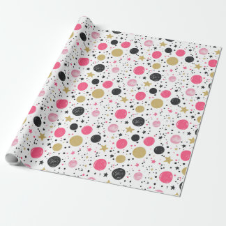 Papel De Presente Modern Pink Black Gold Christmas Wrapping Paper