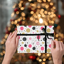 Papel De Presente Modern Pink Black Gold Christmas Wrapping Paper