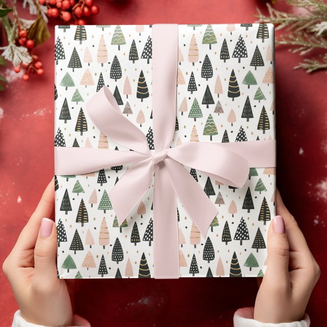Papel De Presente Modern Pink Christmas Tree Pattern (Criador carregado)
