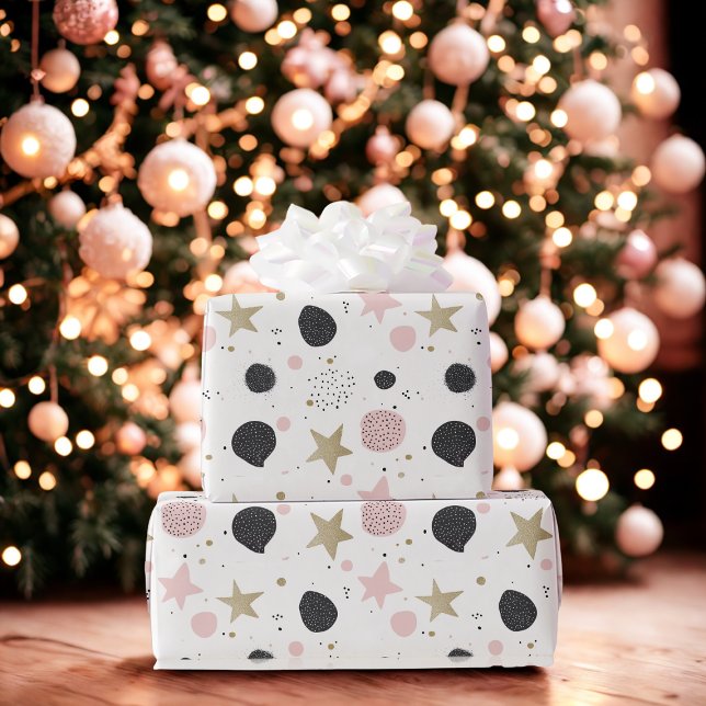 Papel De Presente Modern Pink Gold Abstract Christmas Wrapping Paper (Criador carregado)