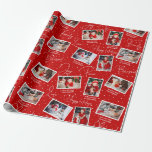 Papel De Presente Modern Red 6-Photo Christmas Words Holiday<br><div class="desc">Striking personalized Christmas gift wrapping paper featuring 6 of your photos surrounded by various Christmas-related words (happy holidays,  joy,  peace,  blessed,  family,  love) and faux silver confetti on a vibrant red background.</div>