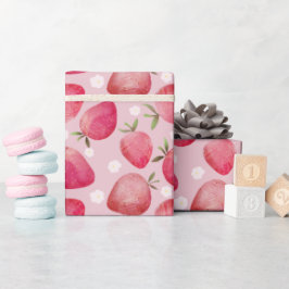 Papel De Presente Modern red & Pink Watercolor Stawberry pattern