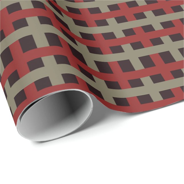 Papel De Presente Modern Red Sage Black Christmas Plaid (Ponta do rolo)