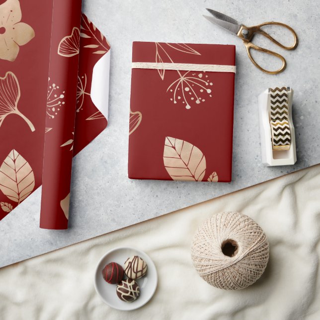 Papel De Presente Modern rose gold flowers and leaves (Artesanato)