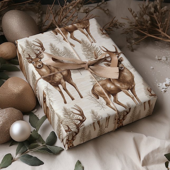 Papel De Presente Modern Rustic Reindeer Christmas (Criador carregado)