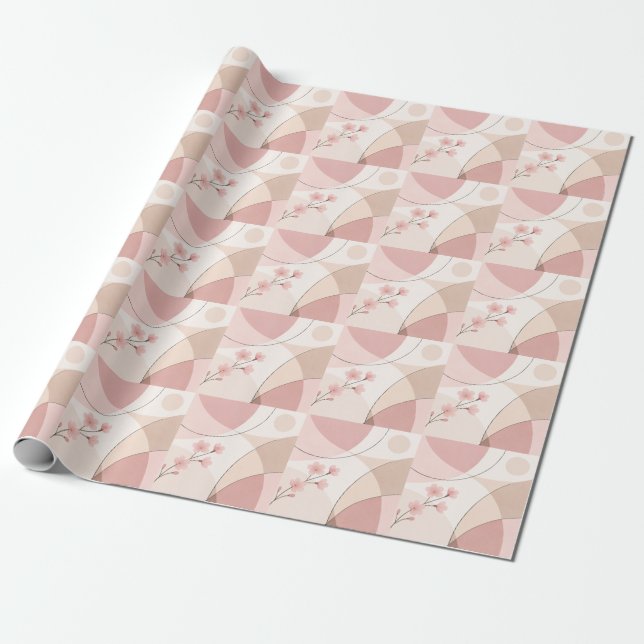 Papel De Presente Modern Sakura Minimalist Geometric Wrapping Paper (Desenrolado)