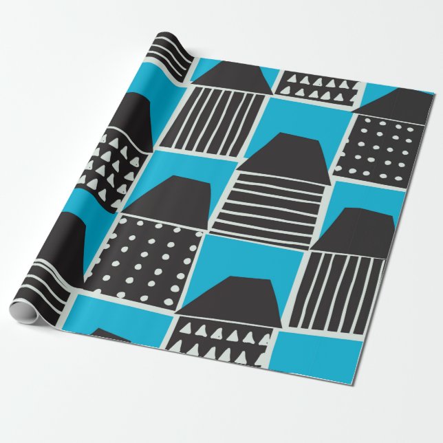 Papel De Presente Modern seamless pattern with houses in black and b (Desenrolado)