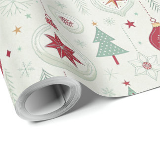Papel De Presente Modern Simple Ornaments and Snowflakes Christmas