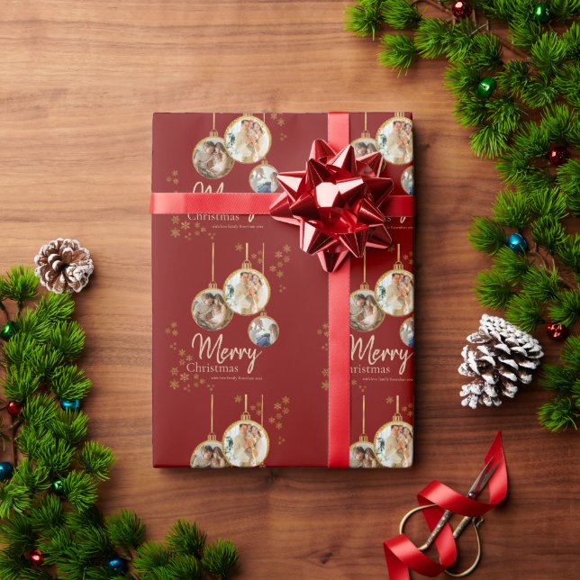 Papel De Presente Modern Snowflakes Photo Merry Christmas (Presente de Natal)